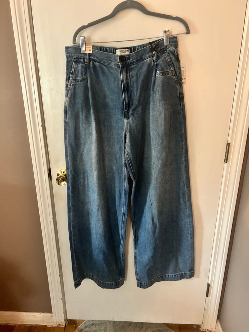Scotch & Soda Wide Leg Flared Jeans in Medium Blue Wash